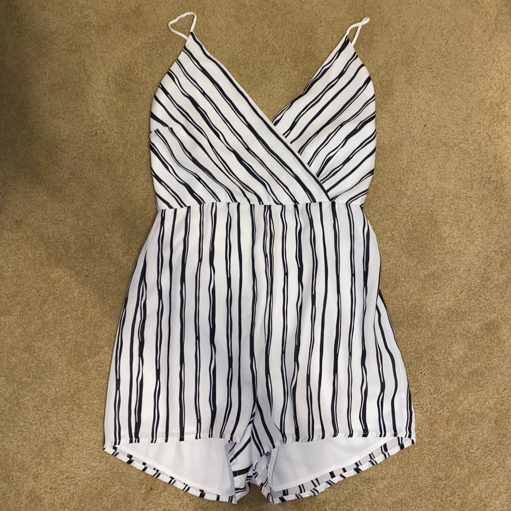 White and black striped romper